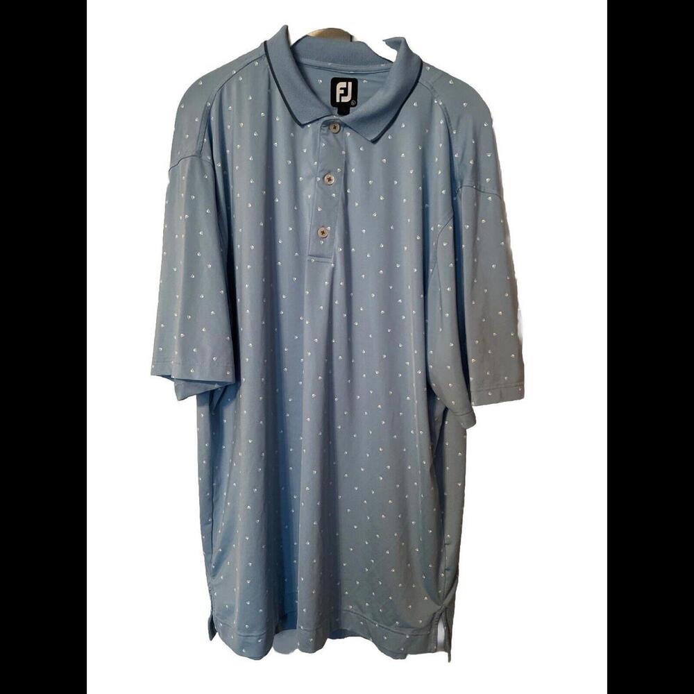Footjoy Polo Shirt Men's L  Blue Geometric All Over Print Stretch Golf Triangle